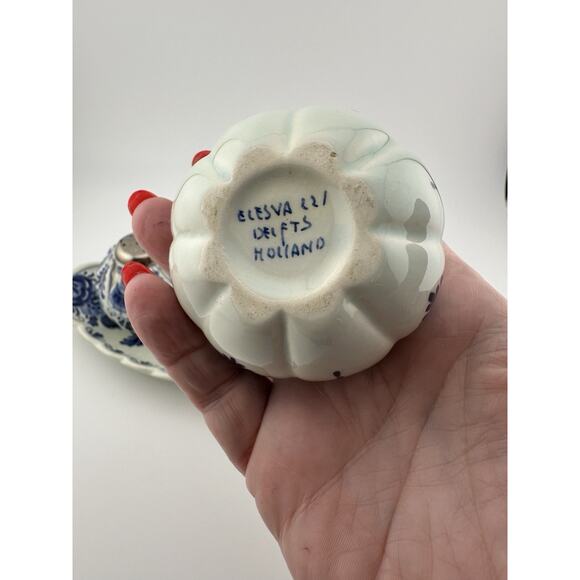 Delft Blue/White Hand Painted S&P Toothpick/Mustard with 9 inch Tray Holland - Picture 4 of 10